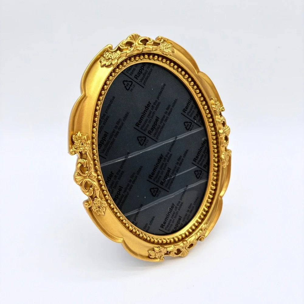 Gold Ornate Oval Magnetic Picture Frame Small Baroque Floral Easel Back NEW
